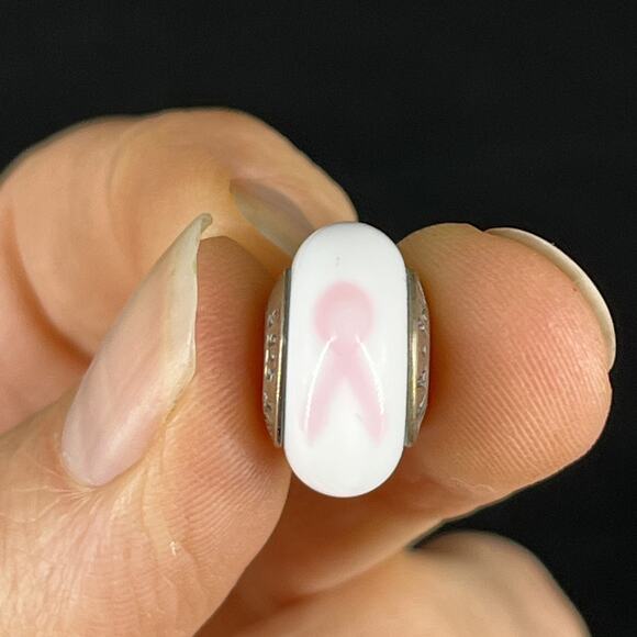 Genuine VTG Pandora Murano Glass Pink Ribbon Breast Cancer Charm S925 ALE - Picture 6 of 7